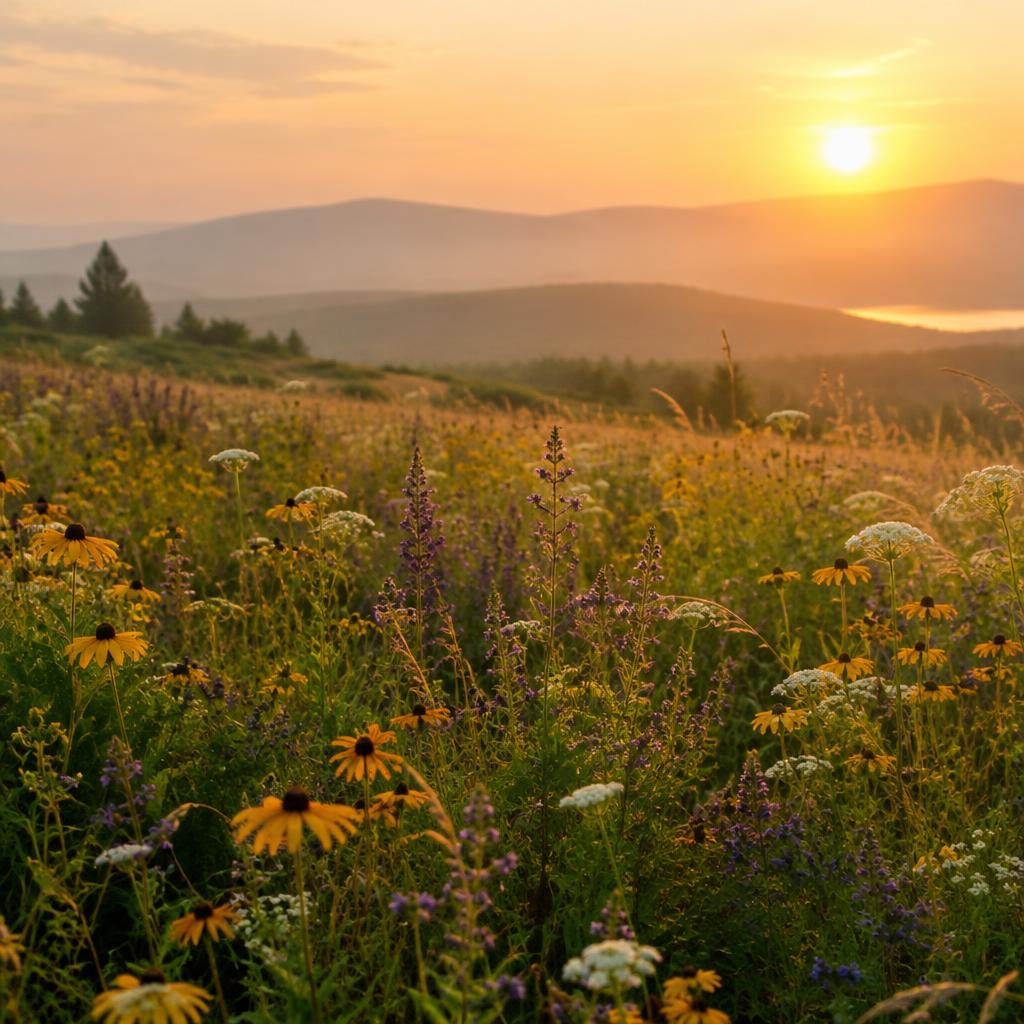 Wildflower meadow at golden hour
