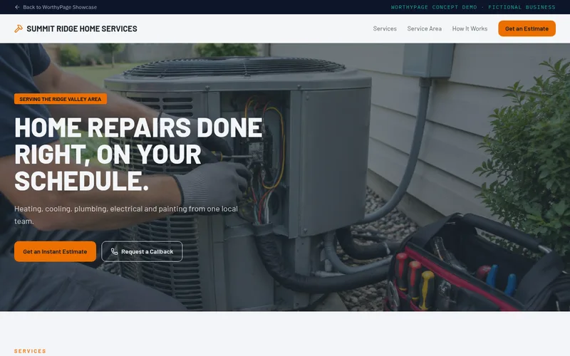 Preview of the Summit Ridge Home Services concept demo