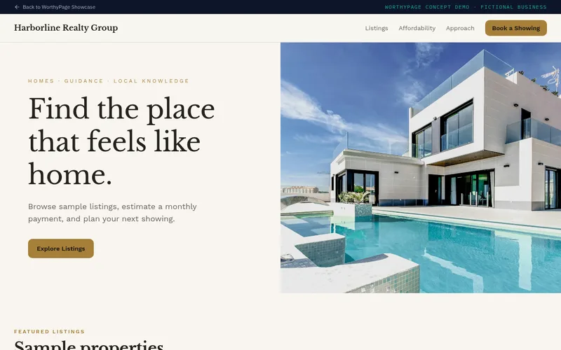 Preview of the Harborline Realty Group concept demo